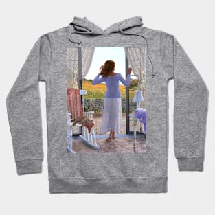 Woman looking out of window at meadow zen yoga buddhism Hoodie